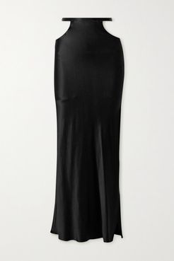 Cutout Silk-satin Maxi Skirt - Black