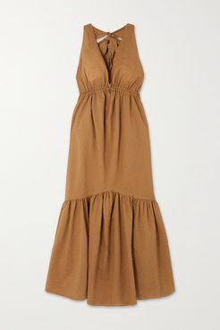 Seashell Cotton-seersucker Halterneck Midi Dress - Tan
