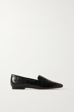 Croc-effect Leather Loafers - Black