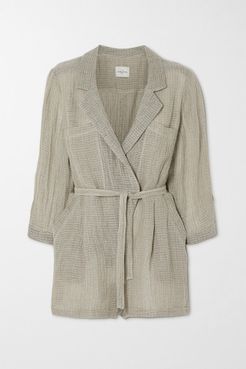 Belted Wrap-effect Linen Playsuit - Taupe