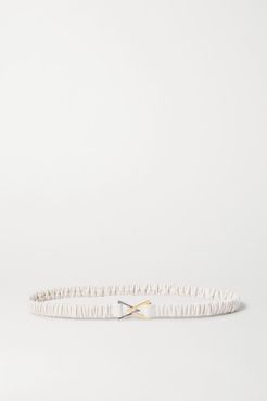 Ruched Leather Belt - White