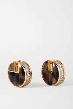 Gold-tone, Crystal And Tiger Eye's Earrings - Brown