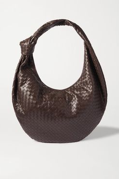 Jodie Maxi Knotted Intrecciato Leather Shoulder Bag - Dark brown