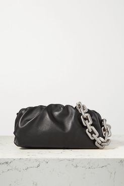 The Pouch Chain-embellished Gathered Leather Clutch - Black
