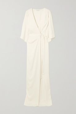 Draped Satin Wrap Gown - Off-white