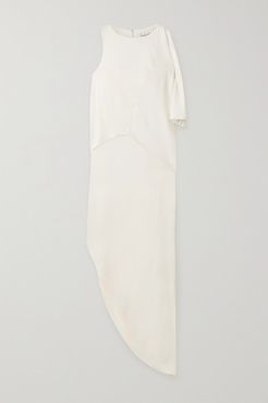 Asymmetric Draped Crepe Maxi Dress - Off-white