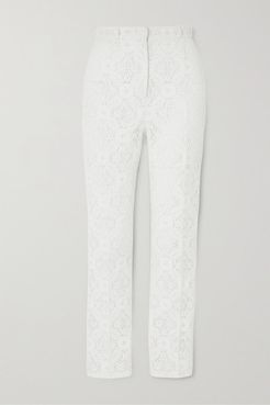 Cotton-blend Guipure Lace Tapered Pants - White