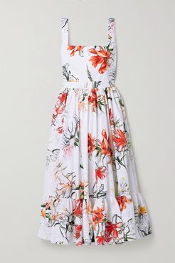 Floral-print Cotton-poplin Midi Dress - Ivory