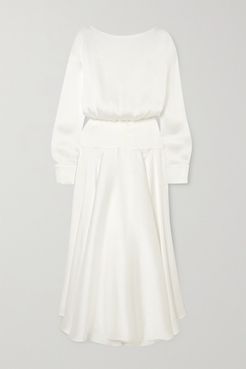 Majorelle Plissé-satin Midi Dress - White
