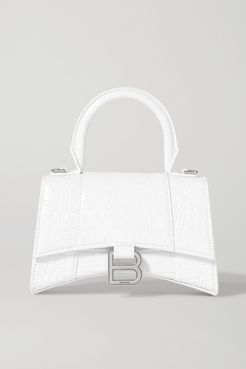 Hourglass Mini Croc-effect Leather Tote - White