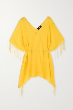 Kya Fringed Striped Cotton-gauze Kaftan - Yellow