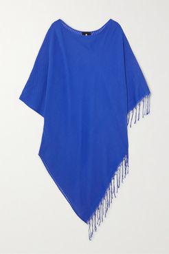 Syama Fringed Striped Cotton-gauze Poncho - Royal blue