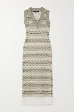 Jessica Silk Crepon-trimmed Crochet-knit Midi Dress - Gray