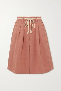 Belted Pleated Canvas Shorts - Blush