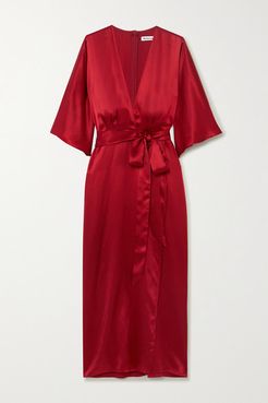 Hedi Wrap-effect Silk-satin Midi Dress - Crimson