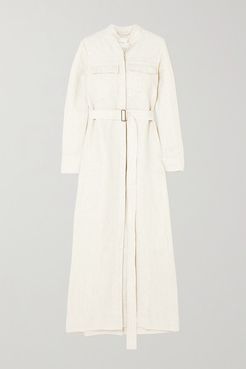 Belted Linen Maxi Dress - White
