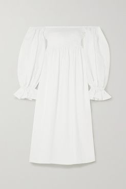Atlanta Off-the-shoulder Shirred Linen Midi Dress - White