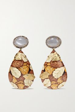Marquetry 18-karat Gold, Wood, Moonstone And Diamond Earrings