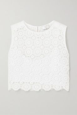 Ruby Cropped Crocheted Cotton Top - White