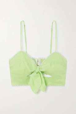 Irene Crochet-trimmed Linen Bralette - Green