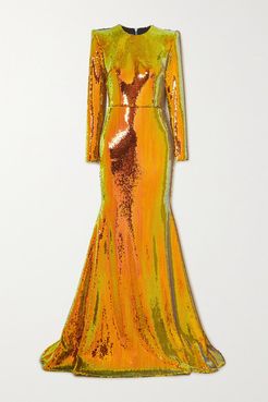 Prescott Sequined Tulle Gown - Orange