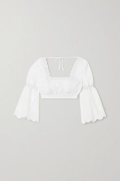 Hadi Cropped Crocheted Lace-trimmed Broderie Anglaise Cotton-blend Top - White