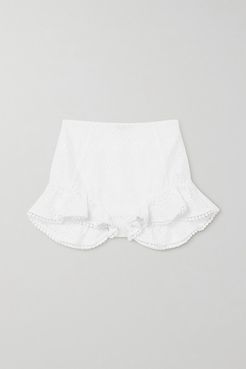 Saza Crocheted Lace-trimmed Broderie Anglaise Cotton-blend Shorts - White