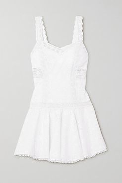 Biba Crocheted Lace-trimmed Broderie Anglaise Cotton-blend Mini Dress - White