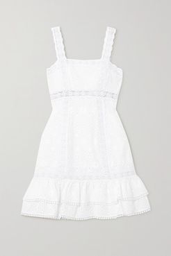Nawa Crocheted Lace-trimmed Broderie Anglaise Cotton-blend Mini Dress - White