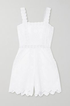Zuma Crocheted Lace-trimmed Broderie Anglaise Cotton-blend Playsuit - White