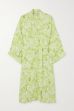 Moselle Ruffled Belted Tie-dyed Crepe Robe - Green