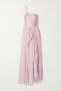 The Selenite Pleated Georgette And Silk-twill Gown - Blush