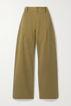 The Argonite Pleated Cotton-twill Wide-leg Pants - Army green