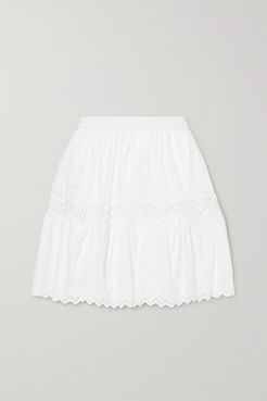 Crocheted Lace And Broderie Anglaise-trimmed Cotton Mini Skirt - White