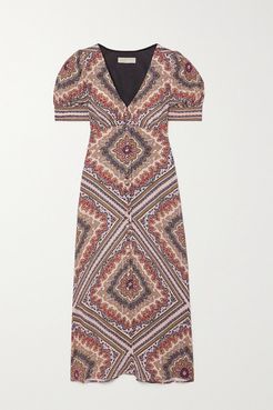 Paisley-print Crepe Midi Dress - Brown