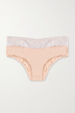 Florence Leavers Lace-trimmed Stretch-cotton Maternity Briefs - Peach