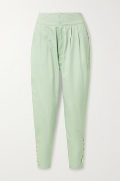 Arielle Lace-up Cotton-twill Tapered Pants - Mint