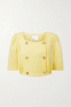Diana Cropped Linen-blend Gauze Top - Yellow