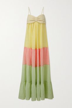 St. Tropez Tiered Color-block Linen-blend Gauze Midi Dress - Mint