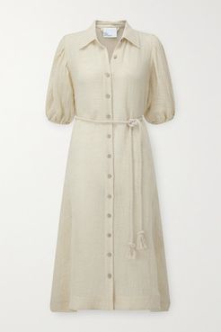 Pouf Linen-blend Gauze Shirt Dress - Cream