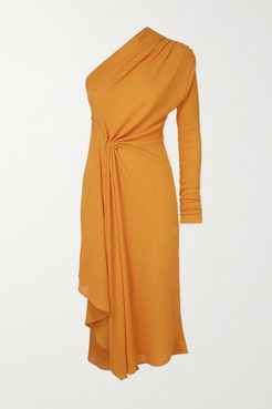 Hannah One-sleeve Draped Ribbed-knit Midi Dress - Orange
