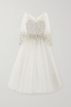 Leigh Embellished Glittered Tulle Gown - Silver
