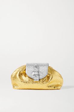 Serena Small Metallic Snake-effect Leather Clutch - Gold