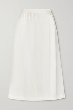 The Isabella Herringbone Cotton And Cashmere-blend Midi Wrap Skirt - Ivory