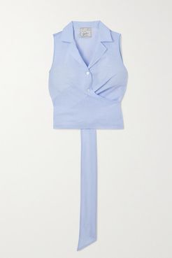 The Elide Cropped Tie-back Cotton-poplin Shirt - Blue