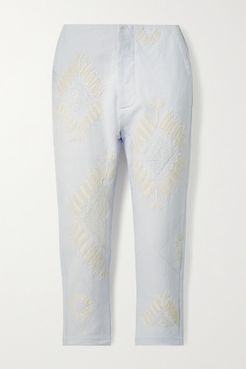 Net Sustain Cropped Embroidered Cotton-canvas Tapered Pants - White