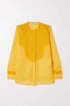 Net Sustain Cotton And Silk-blend Voile And Crochet Shirt - Yellow