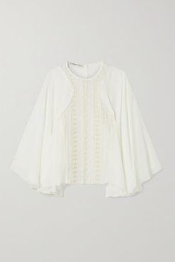 Net Sustain Silk-chiffon And Crocheted Cotton Blouse - White