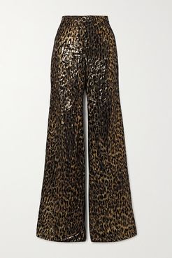 Metallic Flocked Silk-blend Wide-leg Pants - Black