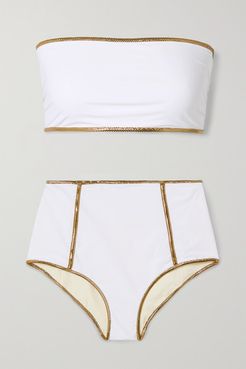 Montauk Lurex-trimmed Reversible Bandeau Bikini - White